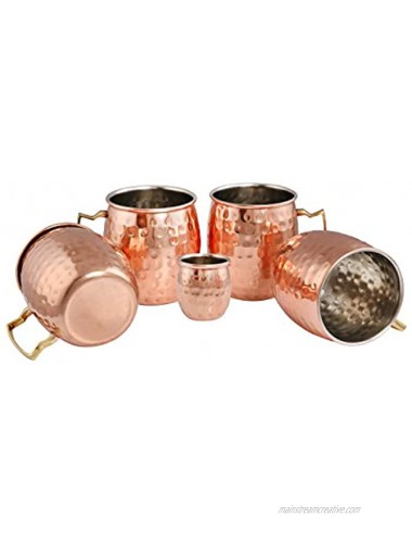 Moscow Mule Mugs Stainless Steel Copper Plated – Set of 4 Mugs 16 oz with 4 Cocktail Straws and 1 Short Glass