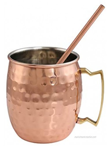 Moscow Mule Mugs Stainless Steel Copper Plated – Set of 4 Mugs 16 oz with 4 Cocktail Straws and 1 Short Glass
