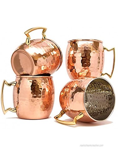 Moscow Mules Copper Plated Mug with Brass Handle Stainless Steel Lining Mug 560 ML 18 oz Set of 4