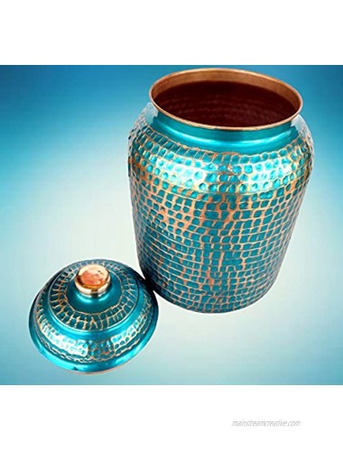 Rastogi Handicrafts pure copper Hammered water storage Tank Blue pot 4 liter capacity with Tumble and Copper Bottle