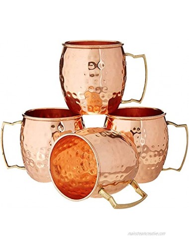 RATNA Moscow Mule Mugs Set of 4 Pure Copper Hammered Mug Solid Copper Cups with Hammered Finish