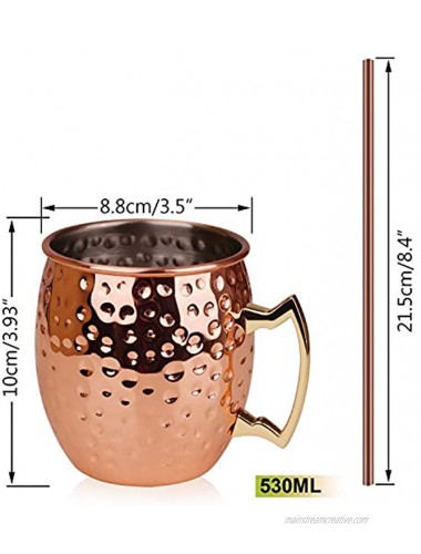 Set of 4 Copper Hammered Moscow Mule Mugs Drinking Cup with 4 Copper Straws Great Dining Entertaining Bar Gift Set