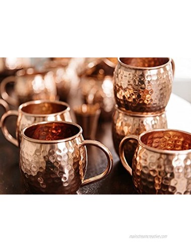 Set of 8 Moscow Mule Copper Mugs | Pure Copper Drinking Cups in Bulk | Set of 8 Solid Copper Moscow Mule Mugs + 2 Copper Shot Glasses + Recipe Book | Heavy Gauge Hammered Handcrafted