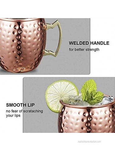 SUPERSUN Moscow Mule Mugs Christmas Gift Set 18oz 500ml Copper Mule Cups Set of 4 Handcrafted Cocktail Mugs for Light Lager Beer Party Mug Bar Set