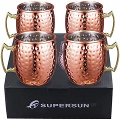 SUPERSUN Moscow Mule Mugs Christmas Gift Set 18oz 500ml Copper Mule Cups Set of 4 Handcrafted Cocktail Mugs for Light Lager Beer Party Mug Bar Set