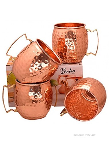 The Boho Street Moscow Mule Handcrafted 100% Pure Copper Mugs Brass Handles 1