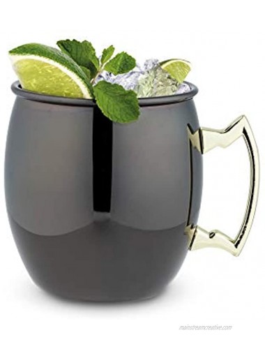 True Moscow Mule Mug Set of 2 Stainless Steel Black & Gold Finish Holds 16 oz Cocktail Drinkware