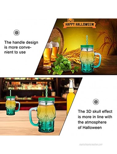 Amosfun 2Pcs Glass Tumbler with Straw and lid Skull Mason jar Cup Cups Drinking Jars Clear lids tumblers- Halloween Skull Gradient Glass- Cup Wine Glasses Drink Milk Cup 500ML