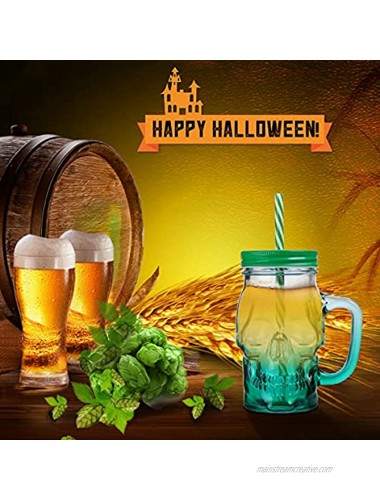 Amosfun 2Pcs Glass Tumbler with Straw and lid Skull Mason jar Cup Cups Drinking Jars Clear lids tumblers- Halloween Skull Gradient Glass- Cup Wine Glasses Drink Milk Cup 500ML