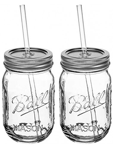 Ball Novelt SIPPER SET a 16oz Mason Jar + Sippin’ Lid + Acrylic Straw Reusable Novelty Cocktail Glasses Shabby Chic 2 Pack Clear