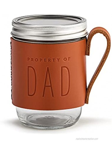 DEMDACO Property Of Dad Brown 14 Ounce Leather and Glass Mason Jar Coffee Cup Mug