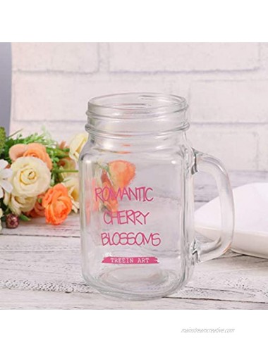 DOITOOL Mason Jar Drinking Mug 500ML Smoothie Cup Glass Juice Tumbler with Lid Handle and Straw for Juice Milk Cold Water Beverages Pink