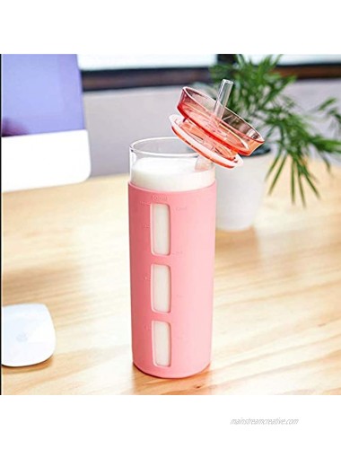 Drinking Glass Jar 500ml ,Juice Drinking Jar Transparent Straw Glass Cup with Lid and Straw Travel Mug Silicone Protective Sleeve