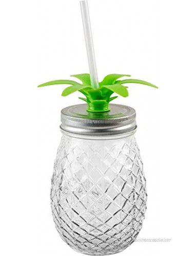 Home Essentials Pineapple Luster Glass Sipper with Straw 17.5-Ounce