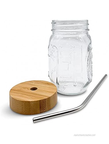 Home Suave Bamboo Lid 12oz Mason Jar Mug Regular Mouth Lid with Reusable Stainless Steel Straw Kitchen GLASS 12 oz Jars Dishwasher Safe