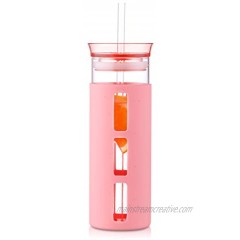 JIAQI Glass Tumbler with Straw 500ml Smoothie Cups Boba Tea Cups with Lid Travel Mug Silicone Protective Sleeve Wide Mouth Mason Jar