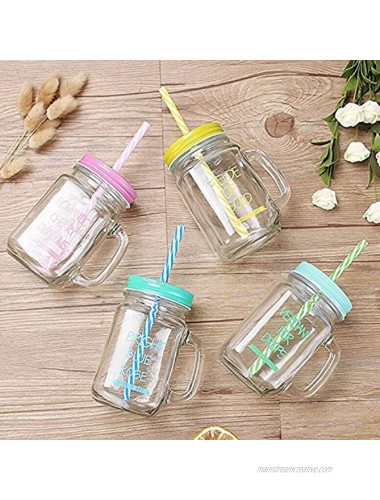 Mason Jars with Straws Glasseam Mason Jar Drinking Glasses 17OZ with Handle Drinking Glasses with Lids and Straws for Drinking Preserving Breakfast Oats Home Kitchen Cocktail Candy Christmas
