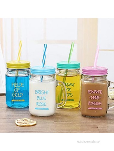 Mason Jars with Straws Glasseam Mason Jar Drinking Glasses 17OZ with Handle Drinking Glasses with Lids and Straws for Drinking Preserving Breakfast Oats Home Kitchen Cocktail Candy Christmas