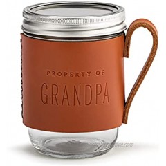 Property Of Grandpa Brown 14 Ounces Leather and Glass Mason Jar Coffee Cup Mug