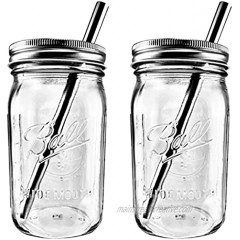Reusable Boba Bubble Smoothie Cup 32oz Authentic Wide Mouth Ball Mason Drinking Jar with Wide STAINLESS STEEL Straws with Sleek Silver Drinking Lids-100% ECO Friendly by Jarming Collections 2 32oz