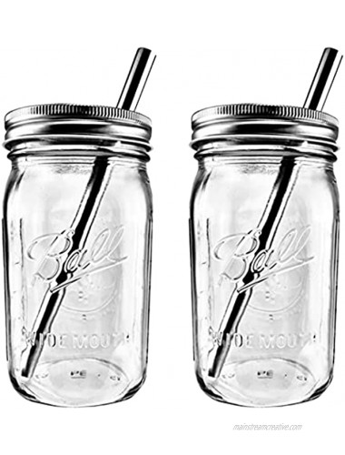 Reusable Boba Bubble Smoothie Cup 32oz Authentic Wide Mouth Ball Mason Drinking Jar with Wide STAINLESS STEEL Straws with Sleek Silver Drinking Lids-100% ECO Friendly by Jarming Collections 2 32oz