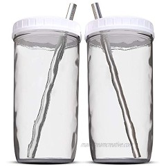 Reusable Boba Bubble Tea & Smoothie Cups 2 Wide Mouth Smooth-Sided Jars 24oz with Leak Proof Lids 2 Reusable Silver Stainless Steel Boba Straws Brand Capsule Classic