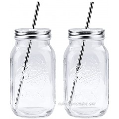 Smoothie Cups Glass Mason Drinking Jar 16oz Smoothie Cups with Lid and Stainless Steel Straw Regular Mouth Mason Jars Drinking Mugs Tea Cup Travel Mug Ideal for Juice Milk  Pack Of 2 Clear