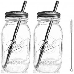 Smoothie Cups Mason Drinking Jar Regular Mouth Authentic Glass Ball Mason Jars 32 oz Smoothie Cups with Lid and Stainless Steel Straw 2-Silver 100% Eco Friendly by Jarming Collections 2