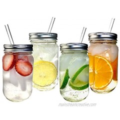 Smoothie Cups Mason Drinking Jar Regular Mouth Glass Mason Jars 16oz Smoothie Cups with Lid and Reuseable BPA Free Tritan Drinking Straws 100% Eco Friendly by Jarming Collections 4 16oz