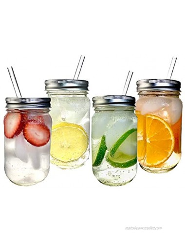 Smoothie Cups Mason Drinking Jar Regular Mouth Glass Mason Jars 16oz Smoothie Cups with Lid and Reuseable BPA Free Tritan Drinking Straws 100% Eco Friendly by Jarming Collections 4 16oz