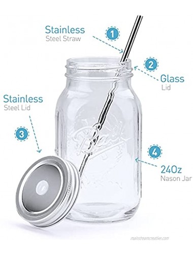 Smoothie Cups with Lids and Straws 24oz Ice Coffee Cup Glass Mason Jar Cups Mason Jar Drinking Glasses Regular Mouth Mason Jars Drinking Mugs Tea Cup Travel Mug Ideal for Juice Milk 2 Pack