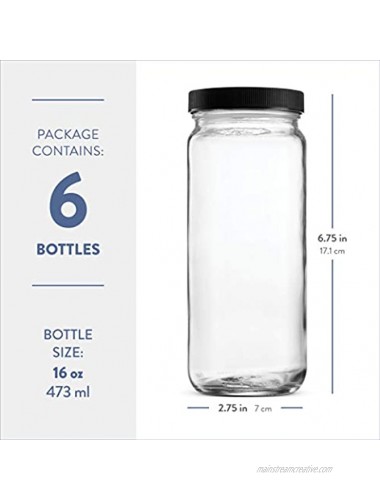 Travel Glass Drinking Bottle Mason Jar 16 Ounce [12-Pack] Plastic Airtight Lids Reusable Glass Water Bottle for Juicing Smoothies Kombucha Tea Milk Bottles Homemade Beverages Bottle,