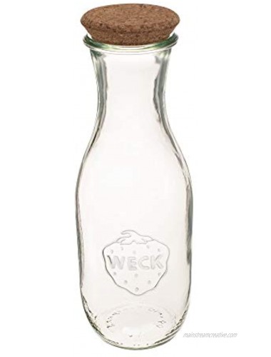Weck Juice Jar Transparent Glass Weck Jars Eco-Friendly Milk Jar 1L Juice Carafe Suitable for Juice Milk Water and Wine with Cork Lids and Keep Fresh Covers 1 Set
