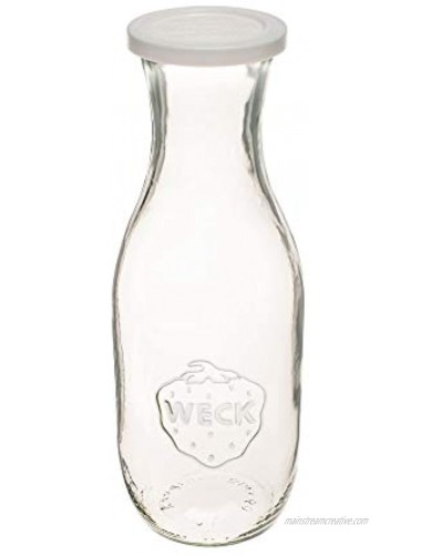 Weck Juice Jar Transparent Glass Weck Jars Eco-Friendly Milk Jar 1L Juice Carafe Suitable for Juice Milk Water and Wine with Cork Lids and Keep Fresh Covers 1 Set
