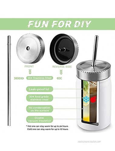 XccMe 17oz Sublimation Mason Jar Blanks,Stainless Steel Tumbler with Shrink Wrap Films and Reusable Straws,Bulk Double Wall Vacuum Insulated Coffe Mug for DIY Gift,Coffee,Tea,Beverages White 6 PACK