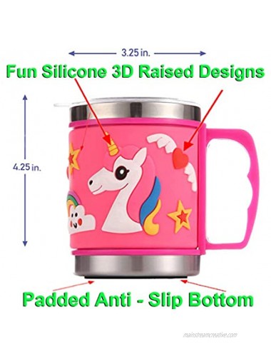 12 Oz Kids 304 Stainless Steel Unicorn Pink 3D Mug with 2 Pack Slider Closure Lids Eco-Friendly BPA Free by F-32 Signature Collection Unicorn Pink