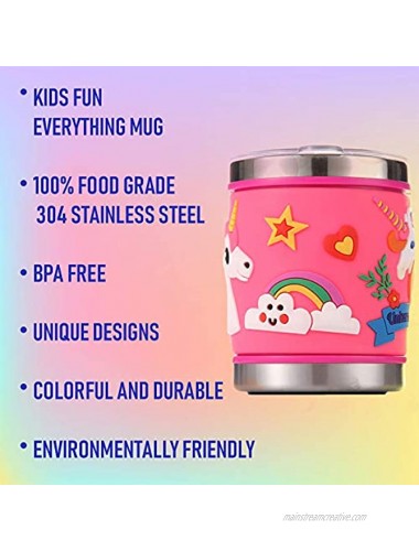 12 Oz Kids 304 Stainless Steel Unicorn Pink 3D Mug with 2 Pack Slider Closure Lids Eco-Friendly BPA Free by F-32 Signature Collection Unicorn Pink