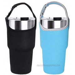 2 Pack Tumbler Carrier Holder Pouch for All 30oz Stainless Steel Travel Insulated Coffee Mug,DanziX Neoprene Sleeve with Carrying Handle,Fit for YETI Rambler Ozark Trail Rtic and More-Black Blue