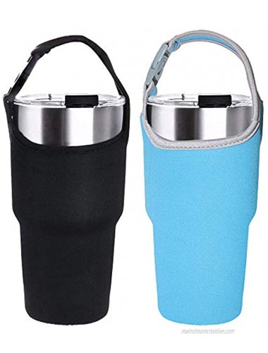 2 Pack Tumbler Carrier Holder Pouch for All 30oz Stainless Steel Travel Insulated Coffee Mug,DanziX Neoprene Sleeve with Carrying Handle,Fit for YETI Rambler Ozark Trail Rtic and More-Black Blue