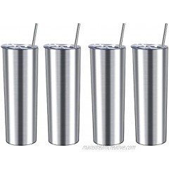20 Oz Skinny Tumbler Set of 4 Slim Insulated Stainless Steel Travel Tumbler with Lid and Straw Skinny Water Tumbler for Diy Birthday Gift Silver