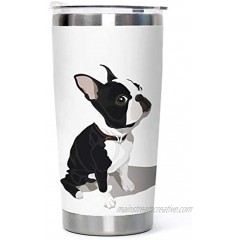 20oz Boston Terrier Stainless Steel Tumbler with Lid Funny Bulldog Vacuum Insulated Tumbler Birthday Christmas Gifts to Friends Boys and Girls Cup Water Coffee Home Office Outdoor Works