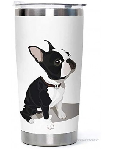 20oz Boston Terrier Stainless Steel Tumbler with Lid Funny Bulldog Vacuum Insulated Tumbler Birthday Christmas Gifts to Friends Boys and Girls Cup Water Coffee Home Office Outdoor Works