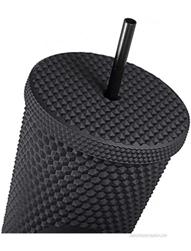 24oz Matte Black Plastic Studded Tumbler Cup Double Wall Plastic Inlaid Rivet Cup with Lid and Straw Matte Black