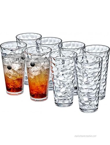 Amazing Abby Iceberg 24-Ounce Plastic Tumblers Set of 8 Plastic Drinking Glasses All-Clear High-Balls BPA-Free Shatter-Proof Dishwasher-Safe