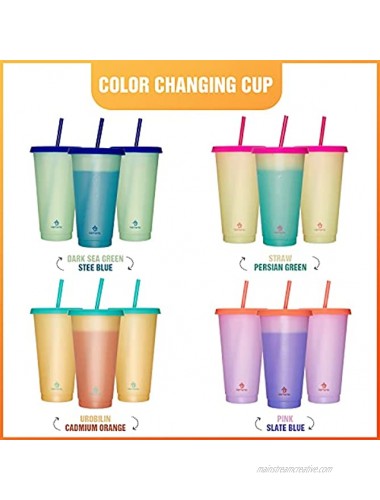 Befano Color Changing Cups 24oz Reusable Plastic Cold Drink Cups with Lids and Straws BPA Free Adult Kids Summer Coffee Tumblers Party Cup 4PACK
