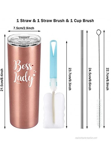 Boss Day Gifts-Boss Lady Skinny Tumbler Boss Lady Gifts for Women Boss Gifts for Boss Lady Boss Female Gag Female Friends on Christmas Birthday 20oz Stainless Steel Tumbler with Lid Rose Gold
