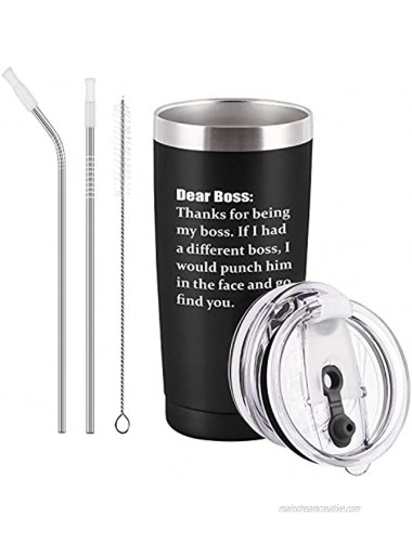 Bosses Day Thank You For Being My Boss Travel Tumbler 20 Oz Funny Stainless Steel Tumbler with Lid Unique Boss Travel Tumbler For Women Men Boss Manager Director Employer Black