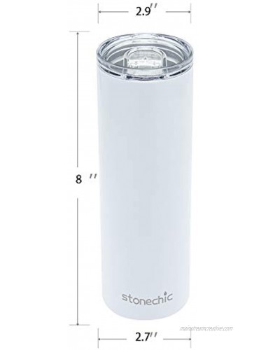 Classic Stainless Steel Skinny Tumbler 20oz Vacuum Insulated Tumbler Cup Double Walled Travel Mug with Lids Straw Brush | Vinyl DIY Gifts White 20oz-2 Pack