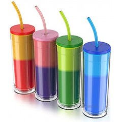 Color Changing Cups Tumblers with Lids 4Pcs 16oz Pastel Colored Acrylic Reusable Cups with Lids and Straws | Double Wall Insulated Coffee Cup Plastic Bulk Travel Water Tumbler