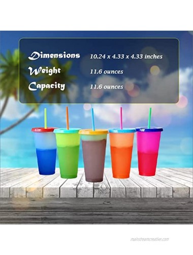 Color Changing Cups Tumblers with Lids and Straws 5 Reusable Tumblers Plastic Cold Cups for Adults Kids 24 Oz Tumbler